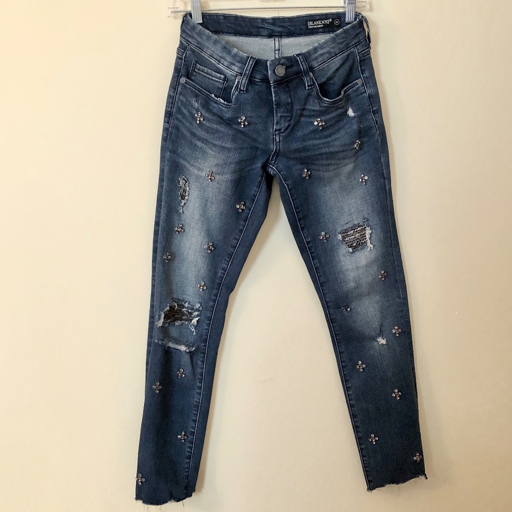 Rhinestone, Bugle Beaded Distressed Jeans by BlankNYC